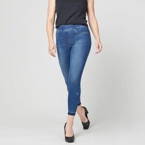 SPANX distressed medium wash raw hem ankle skinny jeans size small petite